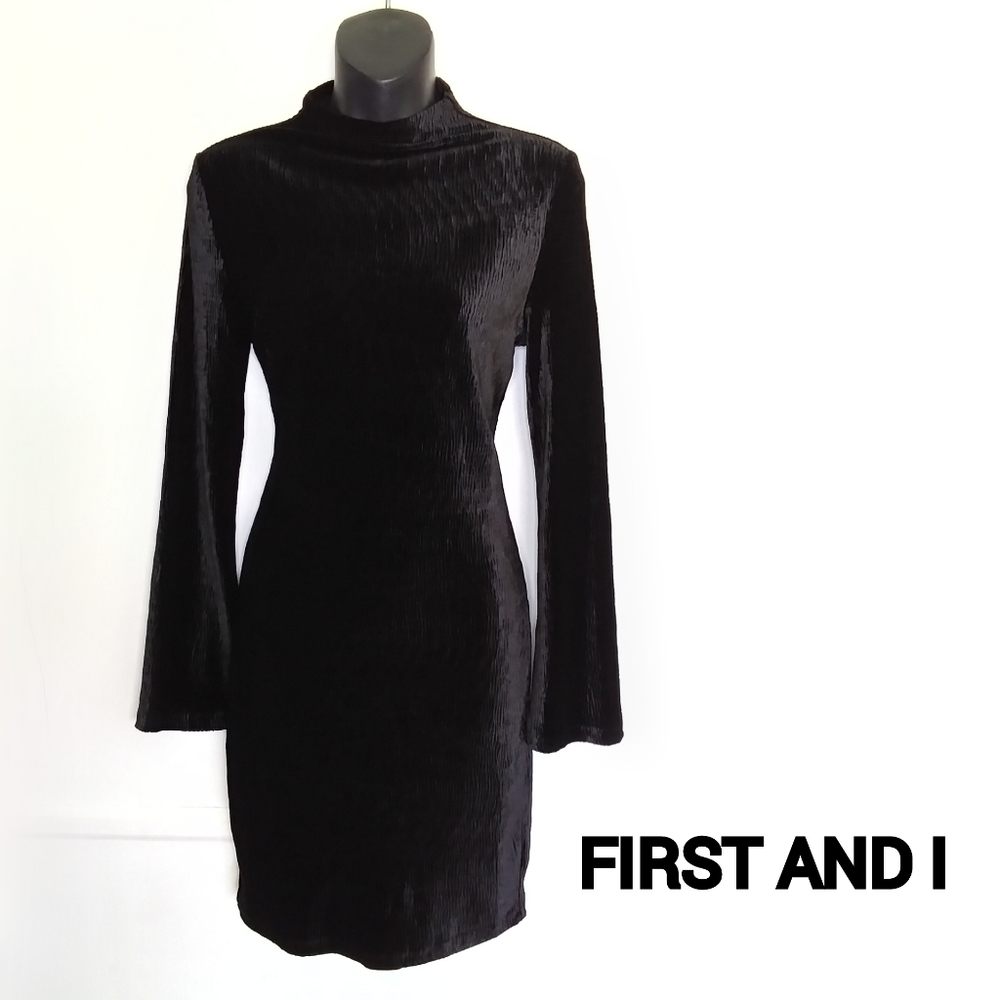 Panne Velvet Mock Neck Dress by First and I